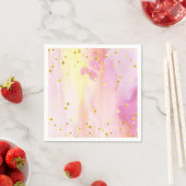 Roze Waterverf Gold Confetti Papier Napkins Servet (Insitu)
