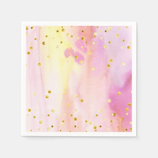 Roze Waterverf Gold Confetti Papier Napkins Servet (Voorkant)