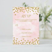 Roze Waterverf Gold Confetti Wedding RSVP (Staand voorkant)