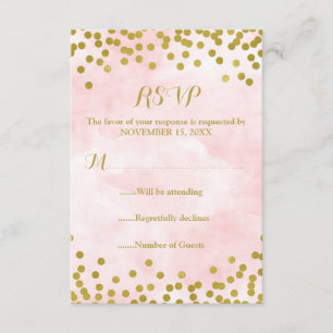 Roze Waterverf Gold Confetti Wedding RSVP Kaartje