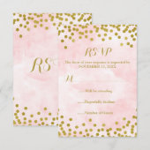 Roze Waterverf Gold Confetti Wedding RSVP Kaartje (Voorkant / Achterkant)
