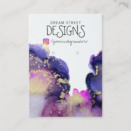 Roze Waterverf Gold Earring Display Kaart Visitekaartje (Voorkant)