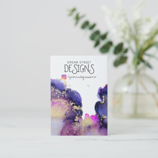 Roze Waterverf Gold Earring Display Kaart Visitekaartje (Staand voorkant)