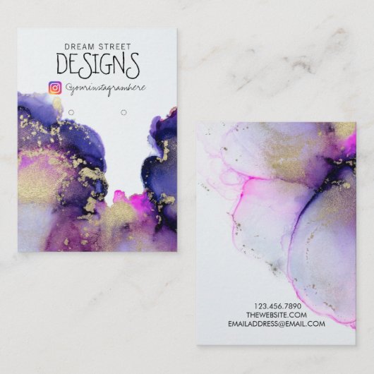 Roze Waterverf Gold Earring Display Kaart Visitekaartje (Voorkant / Achterkant)