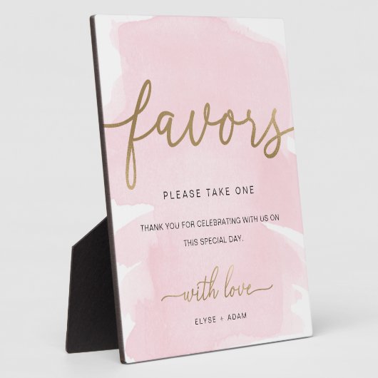 Roze Waterverf Gold Favors Sign Fotoplaat (Zijkant)