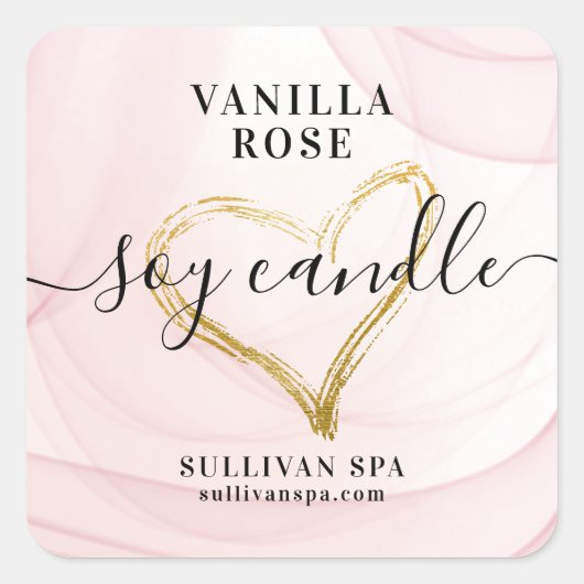 Roze Waterverf Gold Foil Heart Soy Candle Label (Voorkant)