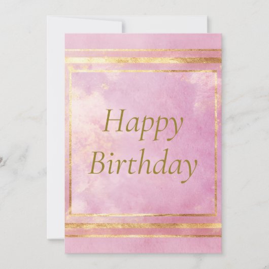 Roze Waterverf & Gold Folie Happy Birthday Kaart (Voorkant)