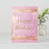 Roze Waterverf & Gold Folie Happy Birthday Kaart (Staand voorkant)