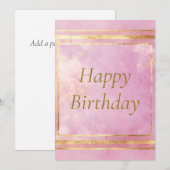 Roze Waterverf & Gold Folie Happy Birthday Kaart (Voorkant / Achterkant)