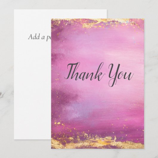 Roze Waterverf & Gold Folie Trim Dank u kaart (Voorkant / Achterkant)
