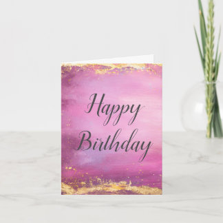 Roze Waterverf & Gold Folie Trim Verjaardag Kaart