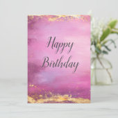 Roze Waterverf & Gold Folie Trim Verjaardag Kaart (Staand voorkant)