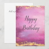 Roze Waterverf & Gold Folie Trim Verjaardag Kaart (Voorkant / Achterkant)