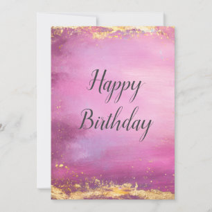 Roze Waterverf & Gold Folie Trim Verjaardag Kaart