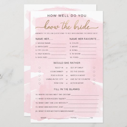 Roze Waterverf Gold kent het spel (Voorkant / Achterkant)