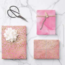 Roze Waterverf Gold Leopard Print Inpakpapier Vel