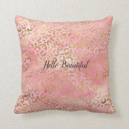 Roze Waterverf Gold Leopard Print     Kussen