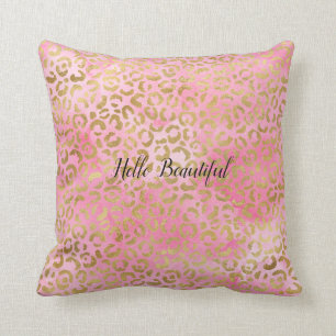 Roze Waterverf Gold Leopard Print     Kussen