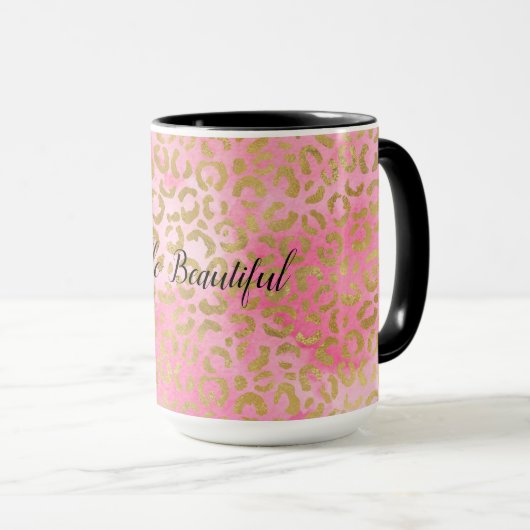 Roze Waterverf Gold Leopard Print Mok (Voorkant rechts)