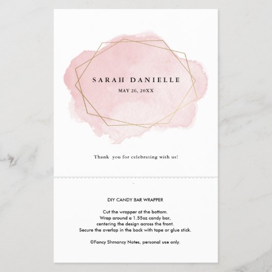 Roze Waterverf Gold Lijst Snoep Bar Wrapper Flyer (Voorkant)