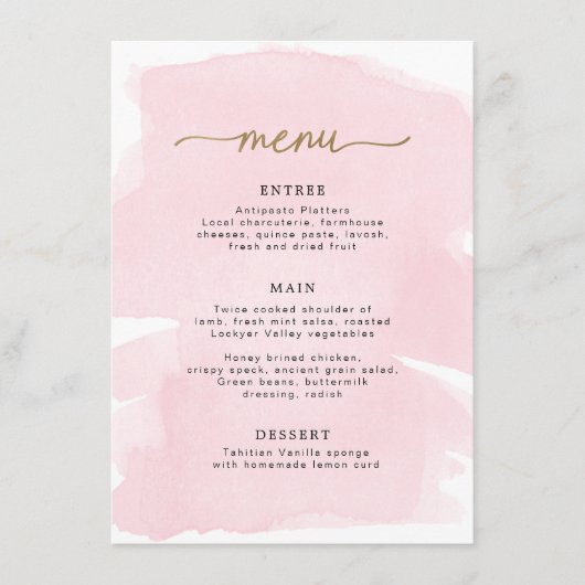 Roze Waterverf Gold Menu (Voorkant)