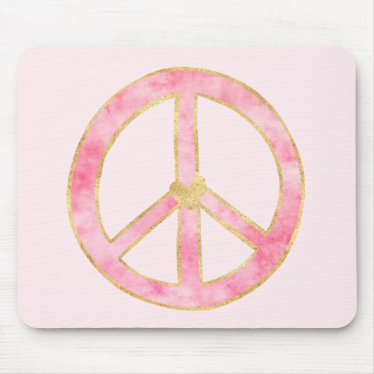 Roze Waterverf Gold Peace Sign-hart Muismat (Voorkant)
