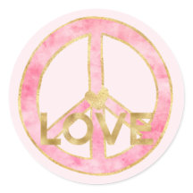 Roze Waterverf Gold Peace Sign Heart Love