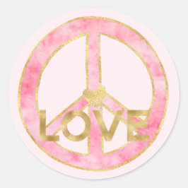Roze Waterverf Gold Peace Sign Heart Love Ronde Sticker