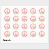 Roze Waterverf Gold Peace Sign Heart Love Ronde Sticker (Vel)