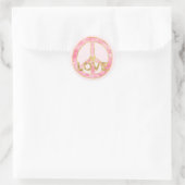 Roze Waterverf Gold Peace Sign Heart Love Ronde Sticker (Tas)