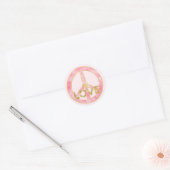 Roze Waterverf Gold Peace Sign Heart Love Ronde Sticker (Envelop)