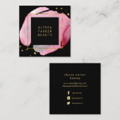 Roze Waterverf Gold Splash | Zwarte sociale media Vierkante Visitekaartje (Voorkant / Achterkant)