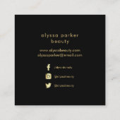 Roze Waterverf Gold Splash | Zwarte sociale media Vierkante Visitekaartje (Achterkant)