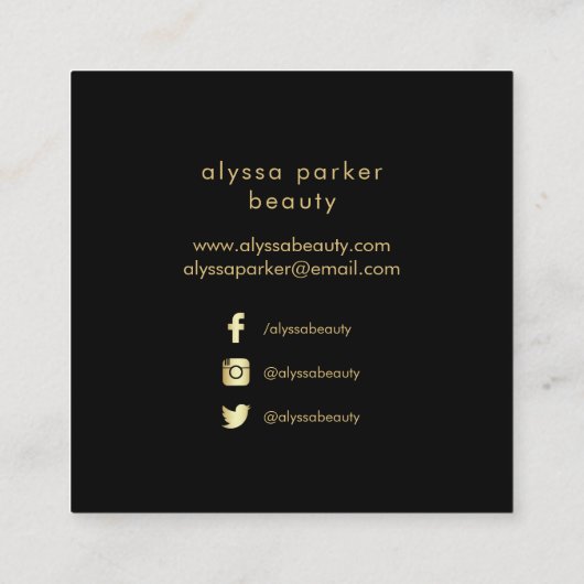 Roze Waterverf Gold Splash | Zwarte sociale media Vierkante Visitekaartje (Achterkant)