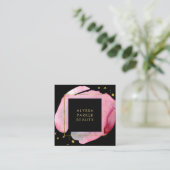 Roze Waterverf Gold Splash | Zwarte sociale media Vierkante Visitekaartje (Staand voorkant)