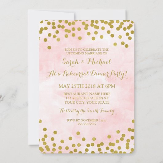 Roze Waterverf Gold Stippen Kaart (Achterkant)