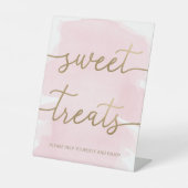 Roze Waterverf Gold Sweet Treats Sign Reclamebord Met Voetstuk (Voorkant)
