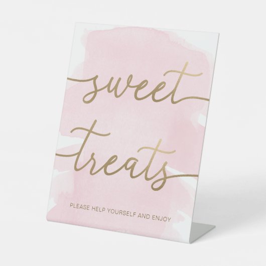 Roze Waterverf Gold Sweet Treats Sign Reclamebord Met Voetstuk (Voorkant)