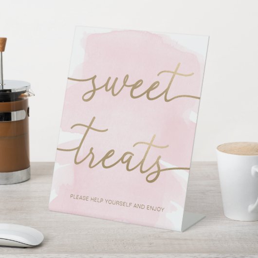 Roze Waterverf Gold Sweet Treats Sign Reclamebord Met Voetstuk (Insitu)