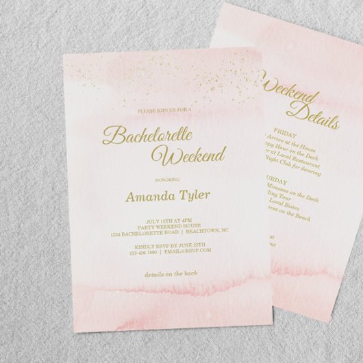 Roze Waterverf Gold Type Bachelorette Weekend Kaart