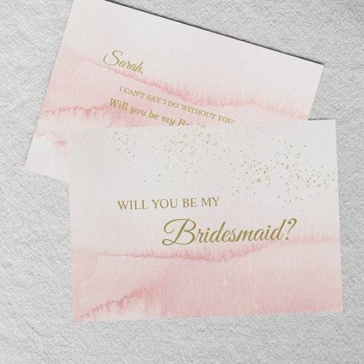 Roze Waterverf Gold Type Bridesmaid-voorstel Kaart