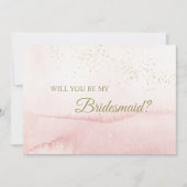 Roze Waterverf Gold Type Bridesmaid-voorstel Kaart (Voorkant)