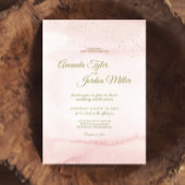 Roze Waterverf Gold Type in één bruiloft Kaart