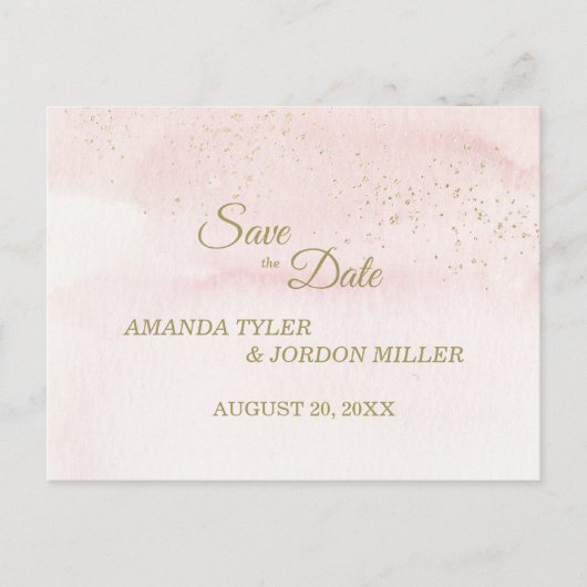 Roze Waterverf Gold Type Weddenschap Opslaan Datum Aankondigingskaart (Voorkant)