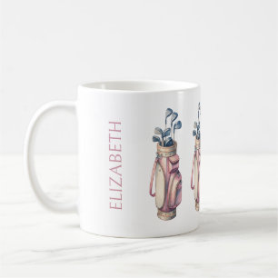 Roze Waterverf Golfclubs gepersonaliseerd Koffiemok