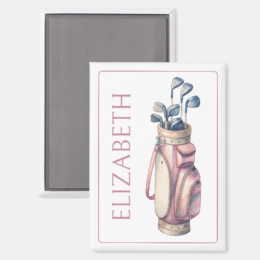 Roze Waterverf Golfclubs gepersonaliseerd Magneet (Voorkant / Achterkant)