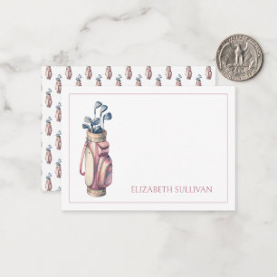  Roze Waterverf Golfclubs gepersonaliseerd Notitiekaartje