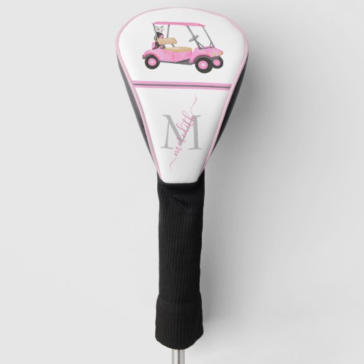 Roze Waterverf Golfkar Naam Monogram Golfheadcover (Voorkant)