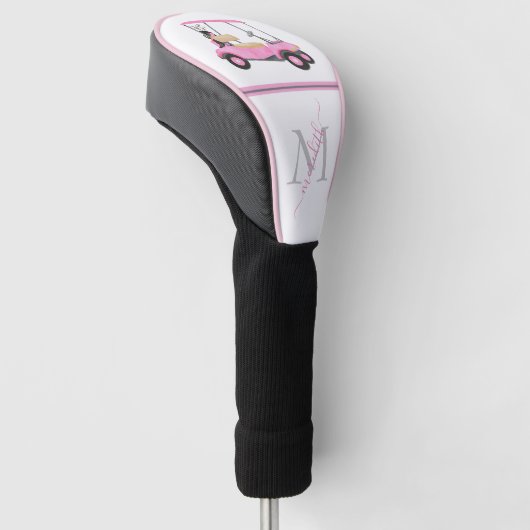 Roze Waterverf Golfkar Naam Monogram Golfheadcover (Schuin)