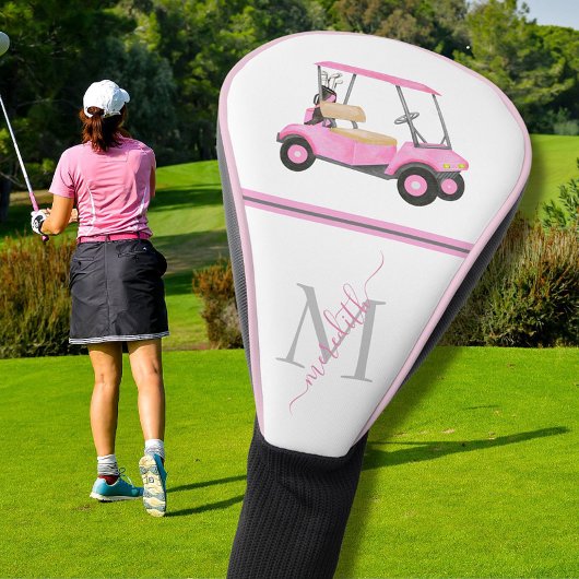 Roze Waterverf Golfkar Naam Monogram Golfheadcover